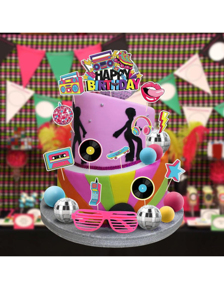 Adornos de Pastel Retro 80s Hooqict - 26 Piezas Temáticas