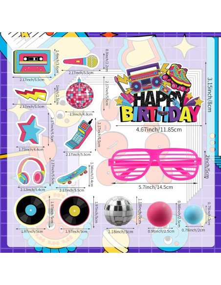 Adornos de Pastel Retro 80s Hooqict - 26 Piezas Temáticas