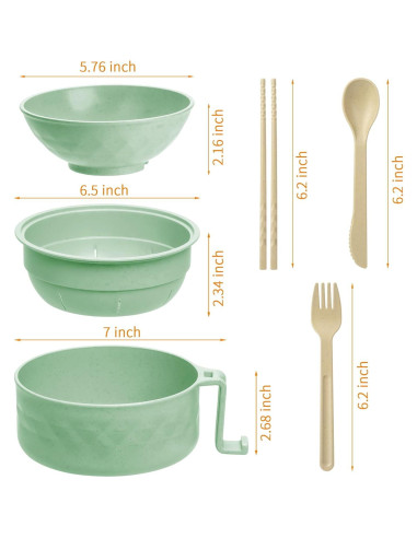 Juego de Tazones de Ramen MUUBOOX 32oz Verde Microondas