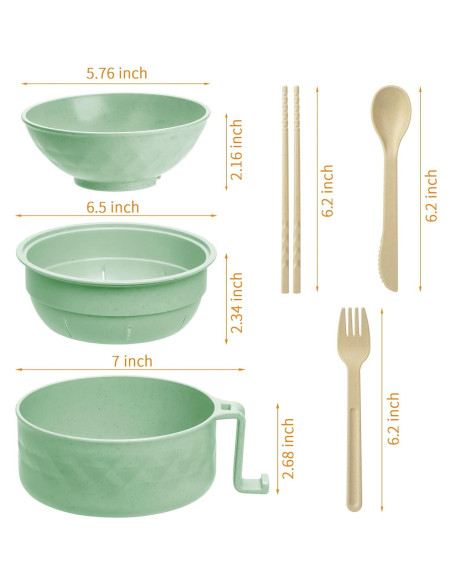 Juego de Tazones de Ramen MUUBOOX 32oz Verde Microondas