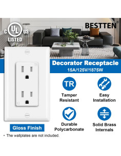 Receptáculo de Pared Decorador BESTTEN 15A Blanco - Paquete de 10 2