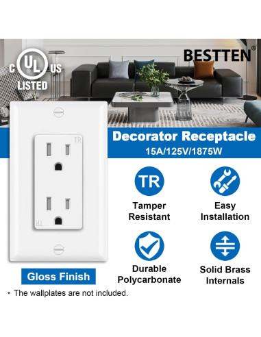 Receptáculo de Pared Decorador BESTTEN 15A Blanco - Paquete de 10