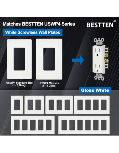 Receptáculo de Pared Decorador BESTTEN 15A Blanco - Paquete de 10