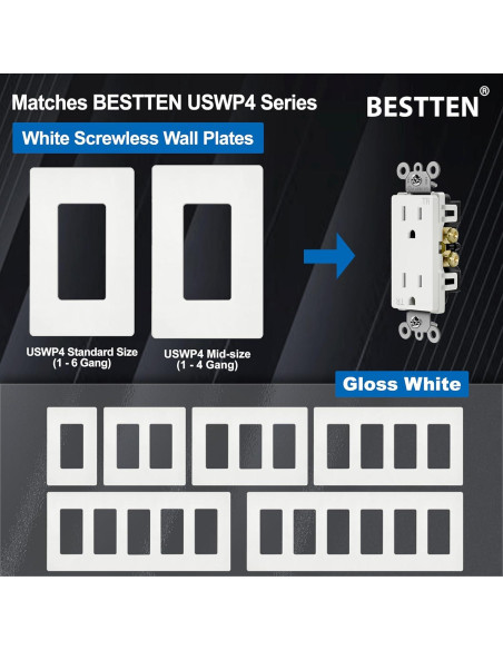 Receptáculo de Pared Decorador BESTTEN 15A Blanco - Paquete de 10