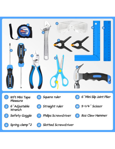 Juego de herramientas reales para niños URASISTO 12 piezas