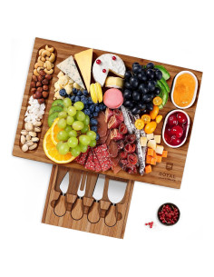 Juego de Tabla de Charcutería Royal Craft Wood - 4 Cuchillos y 2 Tazones