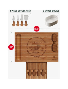 Juego de Tabla de Charcutería Royal Craft Wood - 4 Cuchillos y 2 Tazones 2