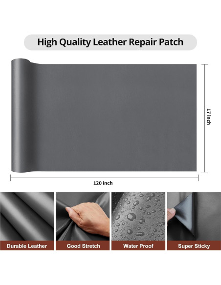 Parche de Reparación de Cuero Luevita 43x305 cm Autoadhesivo Gris