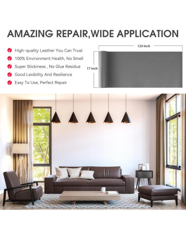 Parche de Reparación de Cuero Luevita 43x305 cm Autoadhesivo Gris