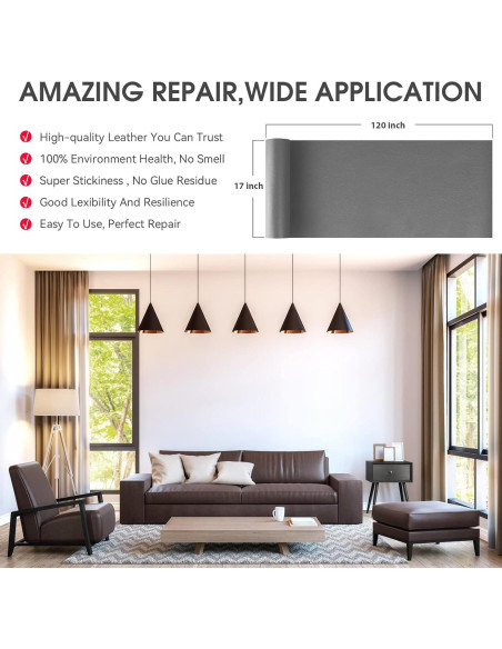 Parche de Reparación de Cuero Luevita 43x305 cm Autoadhesivo Gris