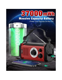 Radio de Emergencia Solar TM MD-107 10000mAh Roja con Linterna 2