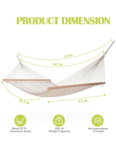 Hamaca Doble Lazy Daze 3.58m Algodón Tejida para 2 Personas
