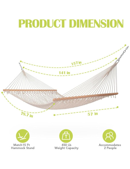 Hamaca Doble Lazy Daze 3.58m Algodón Tejida para 2 Personas