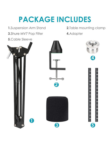 Brazo de Boom YOUSAHRES para Micrófonos Shure MV7 MV7X MV7+