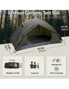 Tienda SUV ShinHye para 3 Personas, Impermeable, Verde 2