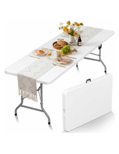Mesa Plegable HLPB 2.4m Blanca para Camping y Picnic