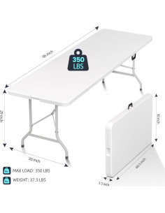 Mesa Plegable HLPB 2.4m Blanca para Camping y Picnic 2