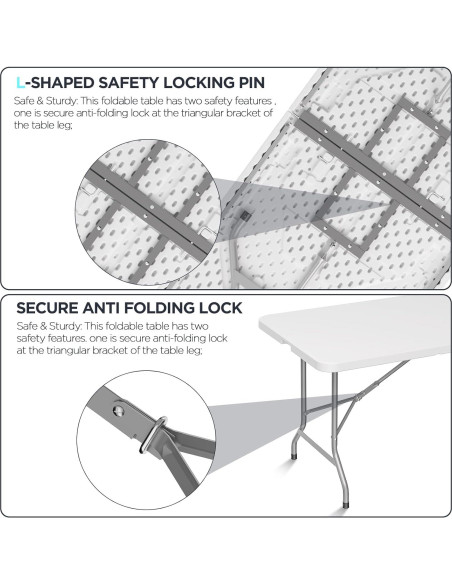 Mesa Plegable HLPB 2.4m Blanca para Camping y Picnic