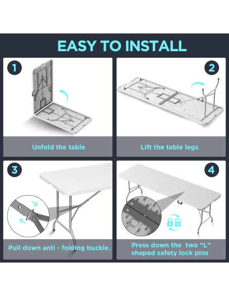 Mesa Plegable HLPB 2.4m Blanca para Camping y Picnic