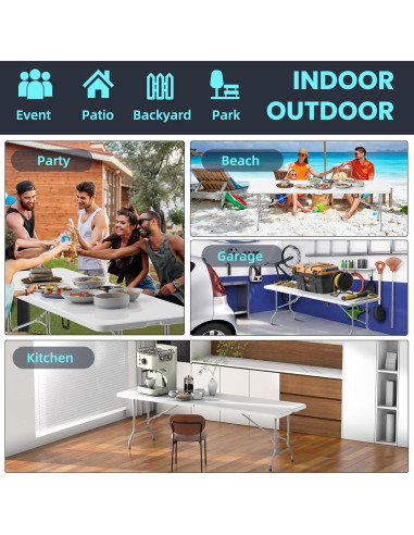 Mesa Plegable HLPB 2.4m Blanca para Camping y Picnic