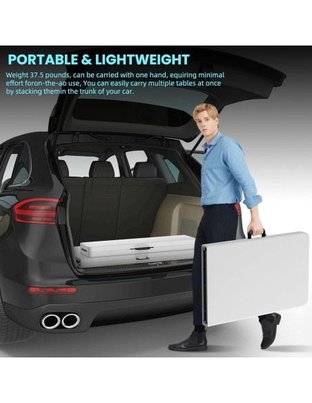 Mesa Plegable HLPB 2.4m Blanca para Camping y Picnic