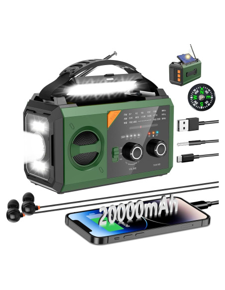 Radio Meteorológica de Emergencia RAOUOEN 20000mAh Solar Bluetooth