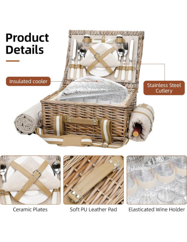 Cesta de Picnic Grande G GOOD GAIN 31 Piezas con Manta y Enfriador