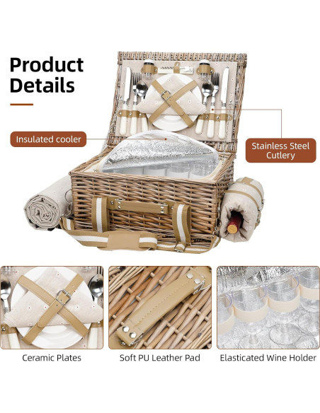 Cesta de Picnic Grande G GOOD GAIN 31 Piezas con Manta y Enfriador