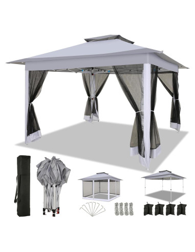 Gazebo Pop Up COBIZI 12x12ft Gris con Mosquitera y Bolsa