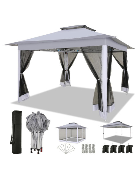 Gazebo Pop Up COBIZI 12x12ft Gris con Mosquitera y Bolsa