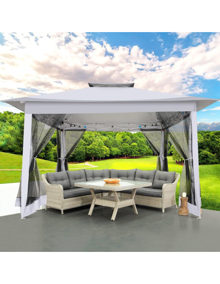 Gazebo Pop Up COBIZI 12x12ft Gris con Mosquitera y Bolsa