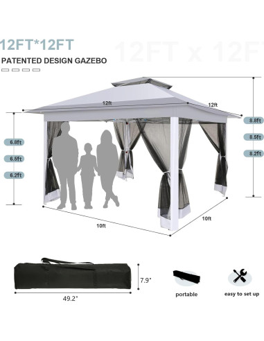 Gazebo Pop Up COBIZI 12x12ft Gris con Mosquitera y Bolsa