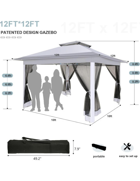Gazebo Pop Up COBIZI 12x12ft Gris con Mosquitera y Bolsa