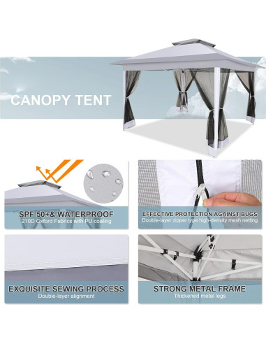 Gazebo Pop Up COBIZI 12x12ft Gris con Mosquitera y Bolsa