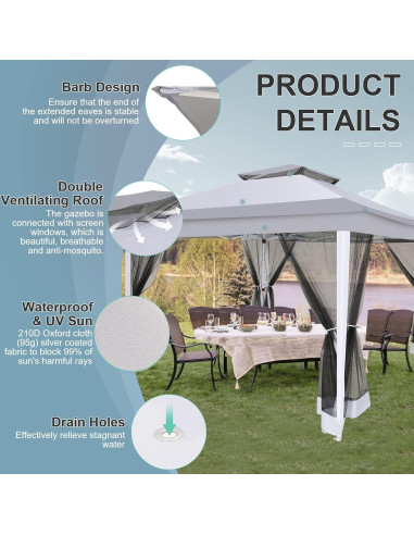 Gazebo Pop Up COBIZI 12x12ft Gris con Mosquitera y Bolsa