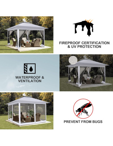 Gazebo Pop Up COBIZI 12x12ft Gris con Mosquitera y Bolsa