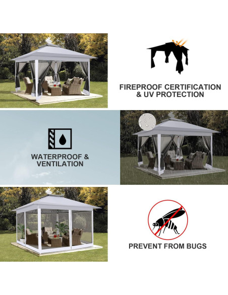Gazebo Pop Up COBIZI 12x12ft Gris con Mosquitera y Bolsa