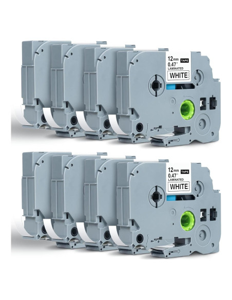 Cinta de Etiqueta Brother TZe 12mm Blanca - Paquete de 8