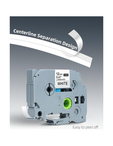 Cinta de Etiqueta Brother TZe 12mm Blanca - Paquete de 8