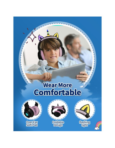 Auriculares Inalámbricos Yusonic Unicornio Plegables con Luz LED