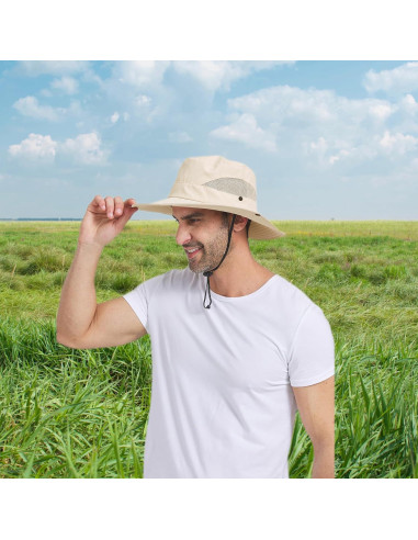Sombrero de Sol PFFY Unisex Ala Ancha UPF 50+ Beige
