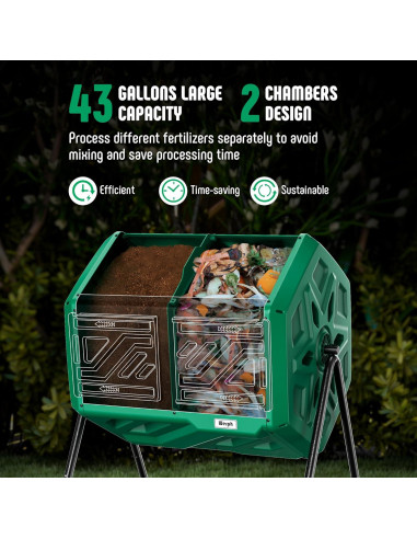Compostador Giratorio Werph 43 Galones Doble Cámara Verde