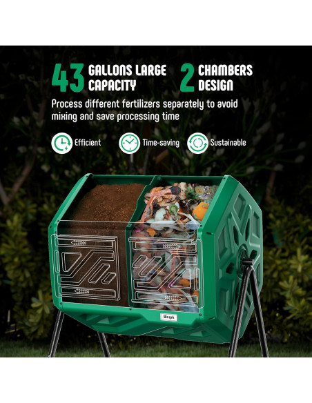 Compostador Giratorio Werph 43 Galones Doble Cámara Verde