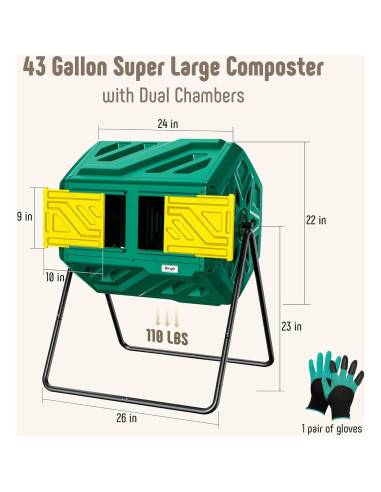 Compostador Giratorio Werph 43 Galones Doble Cámara Verde