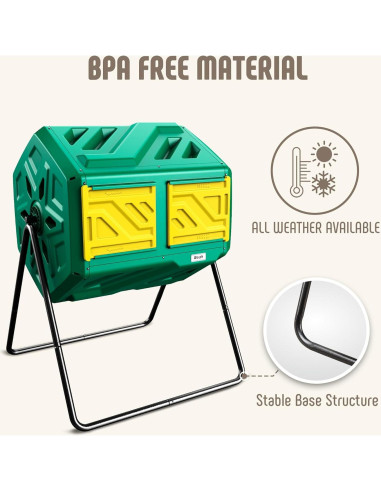 Compostador Giratorio Werph 43 Galones Doble Cámara Verde
