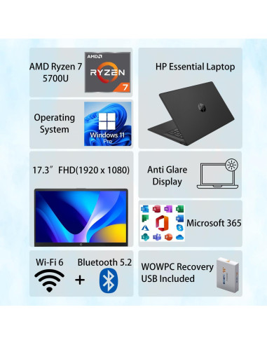 Laptop HP 17.3" FHD Antirreflejo AMD Ryzen 7 64GB RAM 2TB SSD