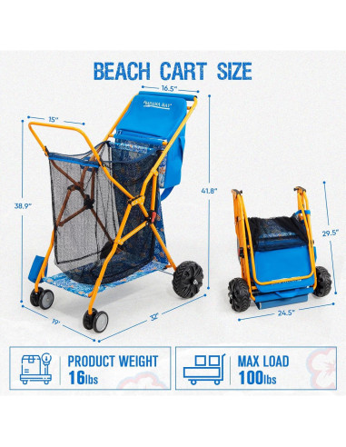 Carro de Playa Old Bahama Bay Azul con Bolsa Térmica 20L