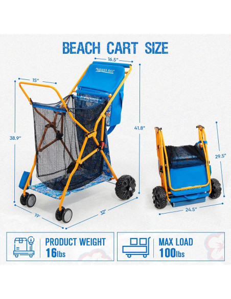 Carro de Playa Old Bahama Bay Azul con Bolsa Térmica 20L
