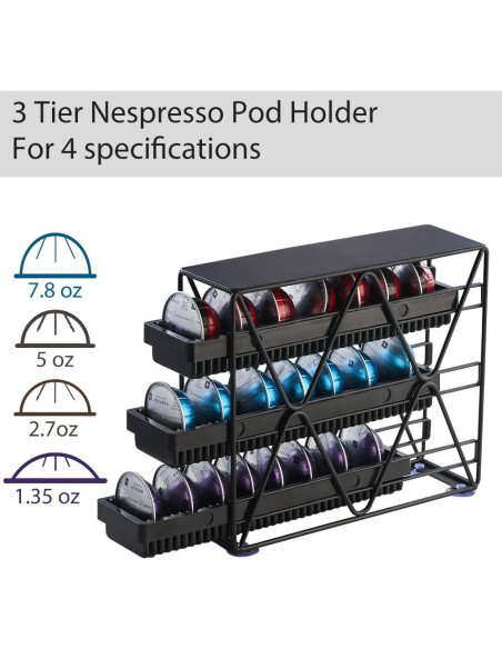 Soporte para Cápsulas de Café MEAERTON 3 Niveles Negro 24 Cápsulas