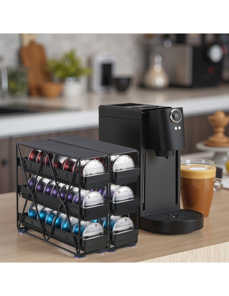 Soporte para Cápsulas de Café MEAERTON 3 Niveles Negro 24 Cápsulas